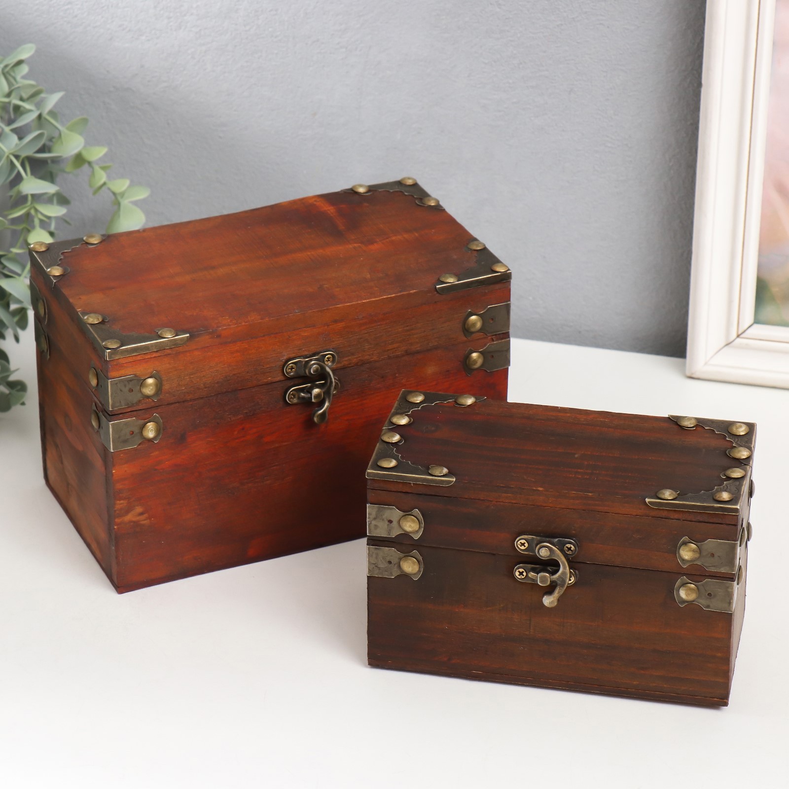 Изображение товара Шкатулка сундучок "С уголками" набор 2 шт 15x9x7.5 20x11.5x13 см