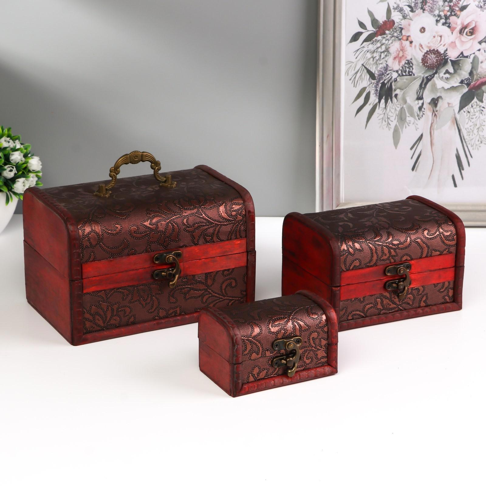 Изображение товара Шкатулка сундучок набор 3 шт "Цветы" тиснение (5x6x7; 12.5x8.5x9 см) 18x13x13см