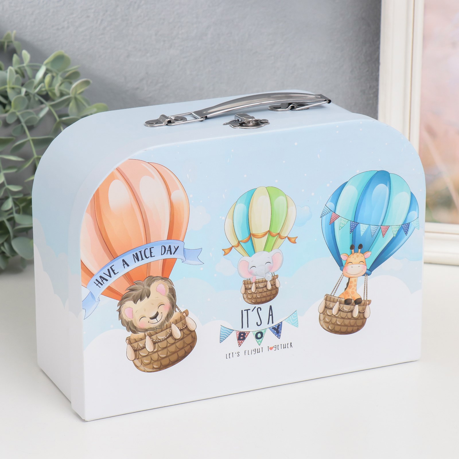 Изображение товара Шкатулка сундучок "Зверятна на воздушных шарах" 25x10x18.5 см