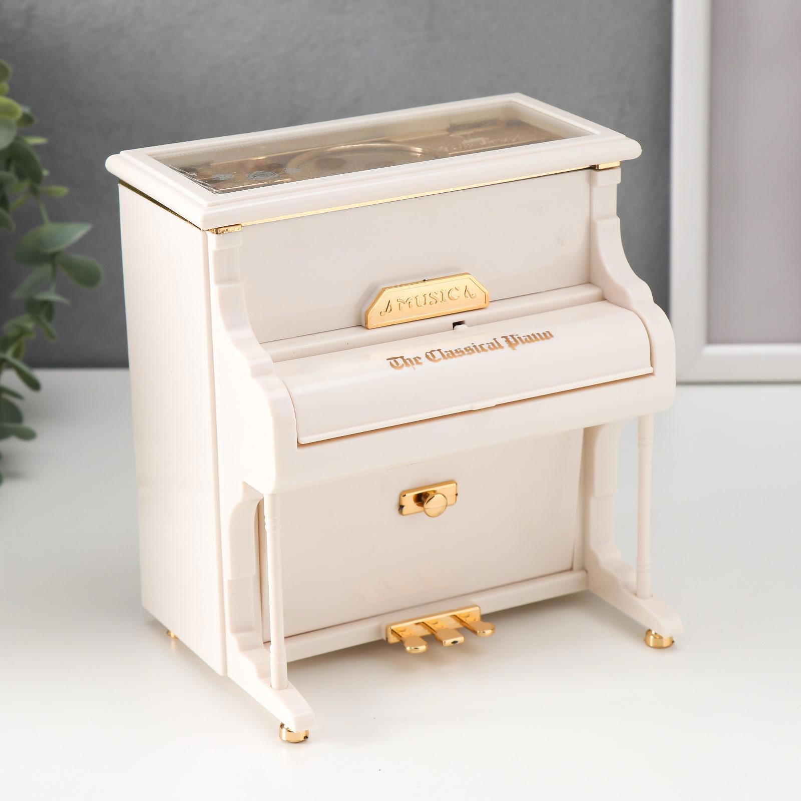Изображение товара Музыкальная шкатулка Белый рояль — заводная, пластик, 16x14.5x11 см