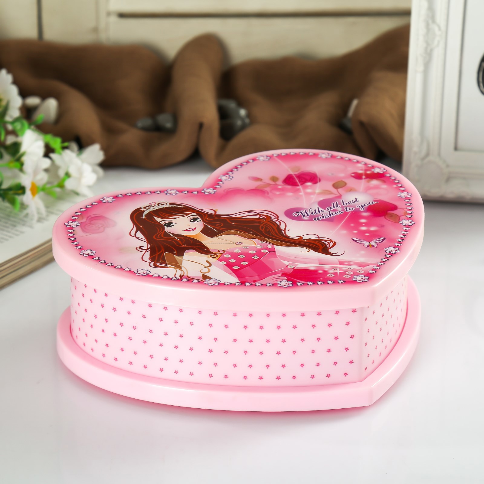 Изображение товара Шкатулка SIMALAND Розовая музыкальная механическая 19x16.5x6 см