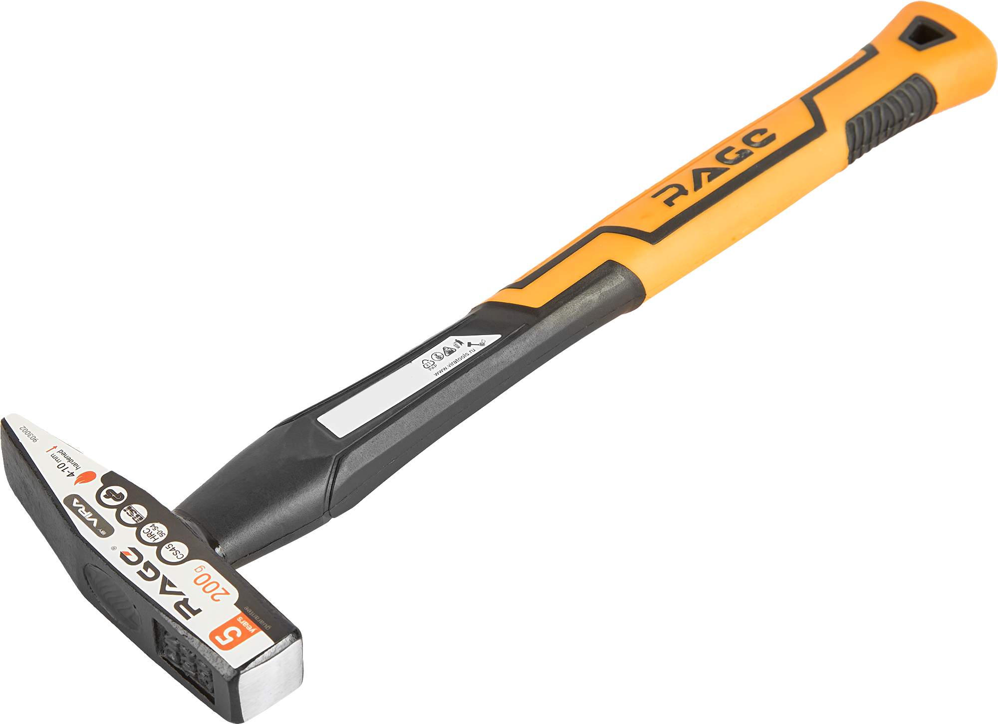 Изображение товара Молоток слесарный Rage 903002 с фиберглассовой рукояткой 200 г