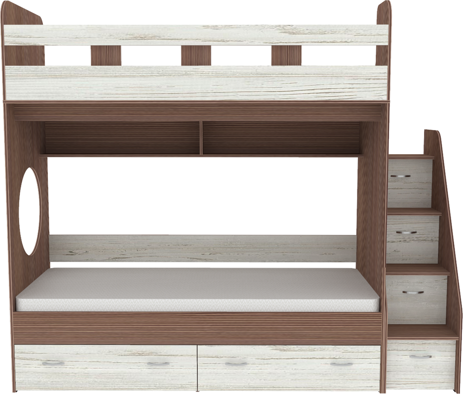 Изображение товара Детская двухъярусная кровать Кариви КИВи 234x200 см с ящиками и безопасной лестницей