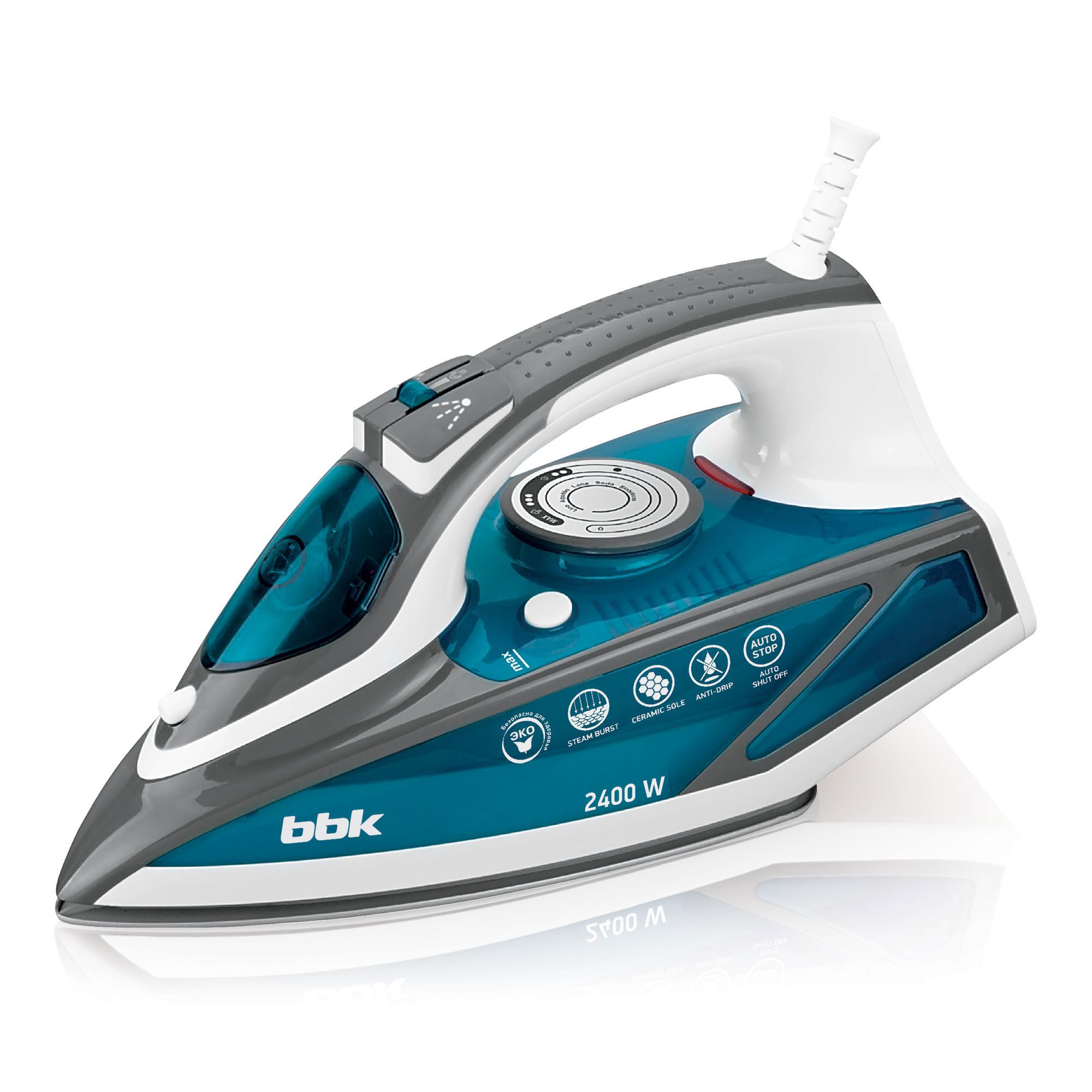 Изображение товара Утюг BBK Ise-2402 с керамической подошвой вертикальное отпаривание мощность 2400 Вт