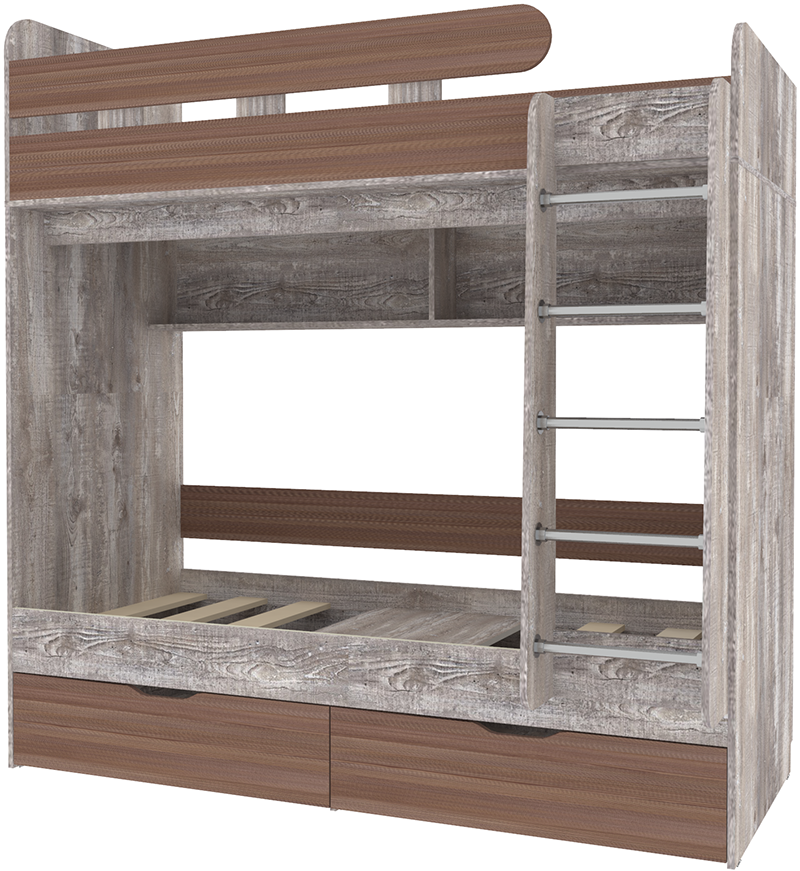 Изображение товара Кровать Кариви Юниор 5 00197-31-03-00 164x202x104 см ЛДСП цвет бетон/бодега темный