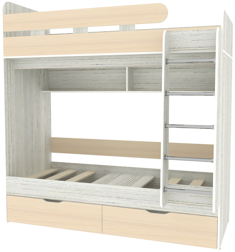 Изображение товара Кровать Кариви Юниор 5 00197-30-01-00 164x202x104 см ЛДСП цвет дуб молочный/винтерберг