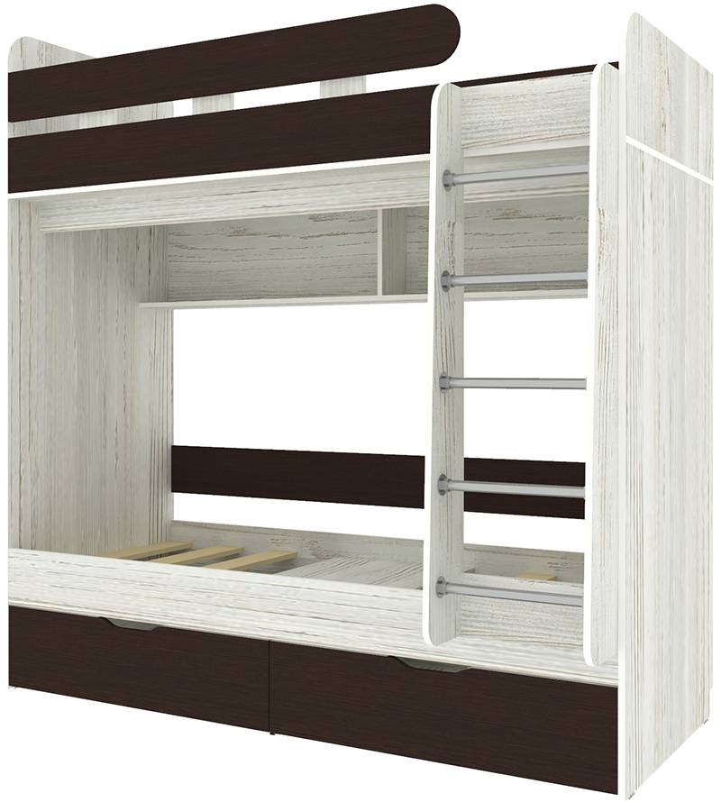 Изображение товара Детская двухъярусная кровать Кариви Юниор 5 164x202x104 см венге/белый