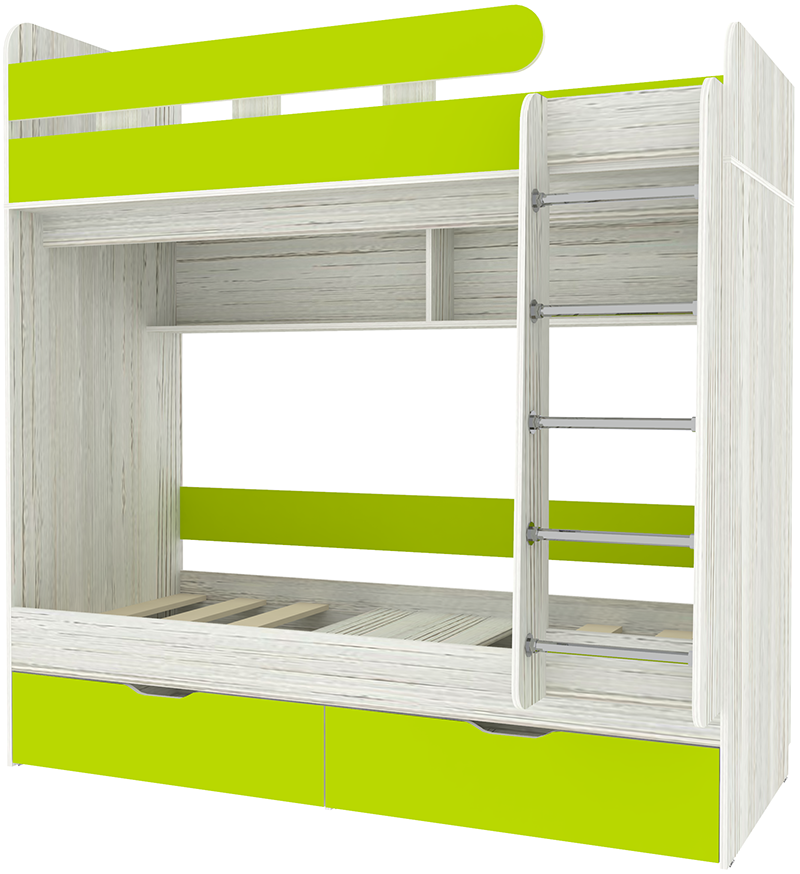 Изображение товара Детская двухъярусная кровать Кариви Юниор 5 164x202 см зелено-белая