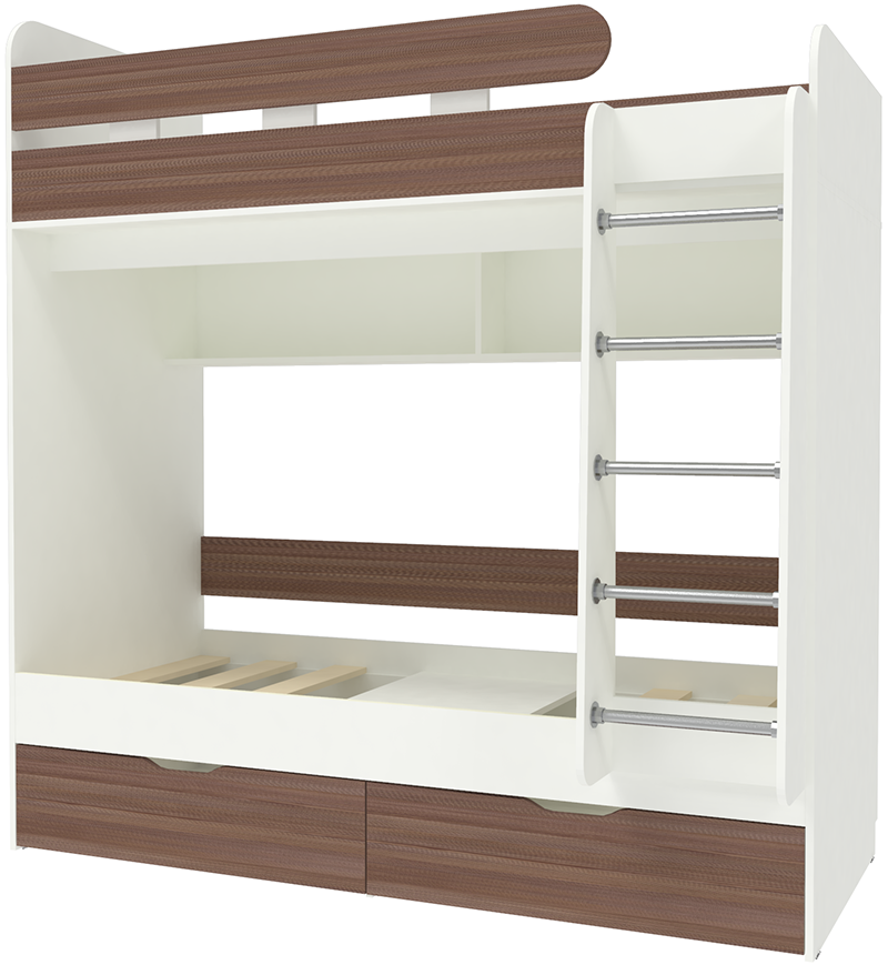 Изображение товара Кровать Кариви Юниор 5 00009-33-03-00 194x202x104 см ЛДСП цвет белый/бодега темный