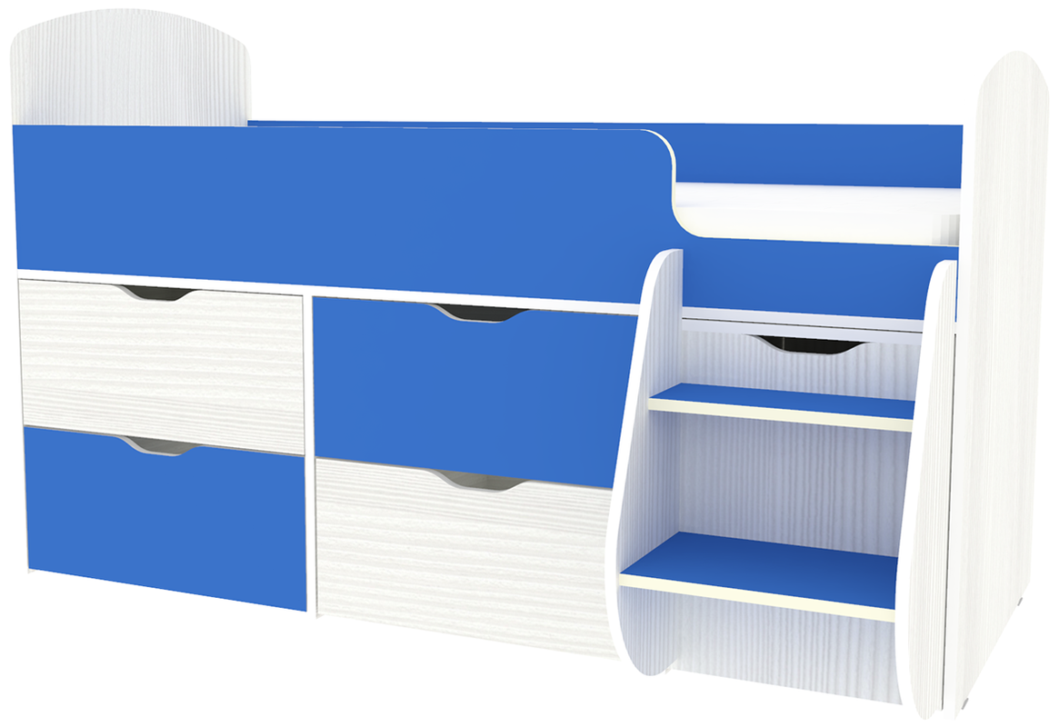 Изображение товара Детская кровать чердак Кариви Малыш 7 светло-голубой / белое дерево