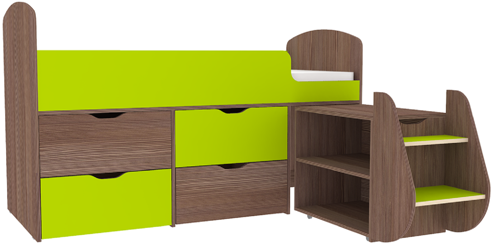 Изображение товара Кровать Кариви Малыш 7 00450-03-24-00 164x101x74 см ЛДСП цвет лайм/бодега темный