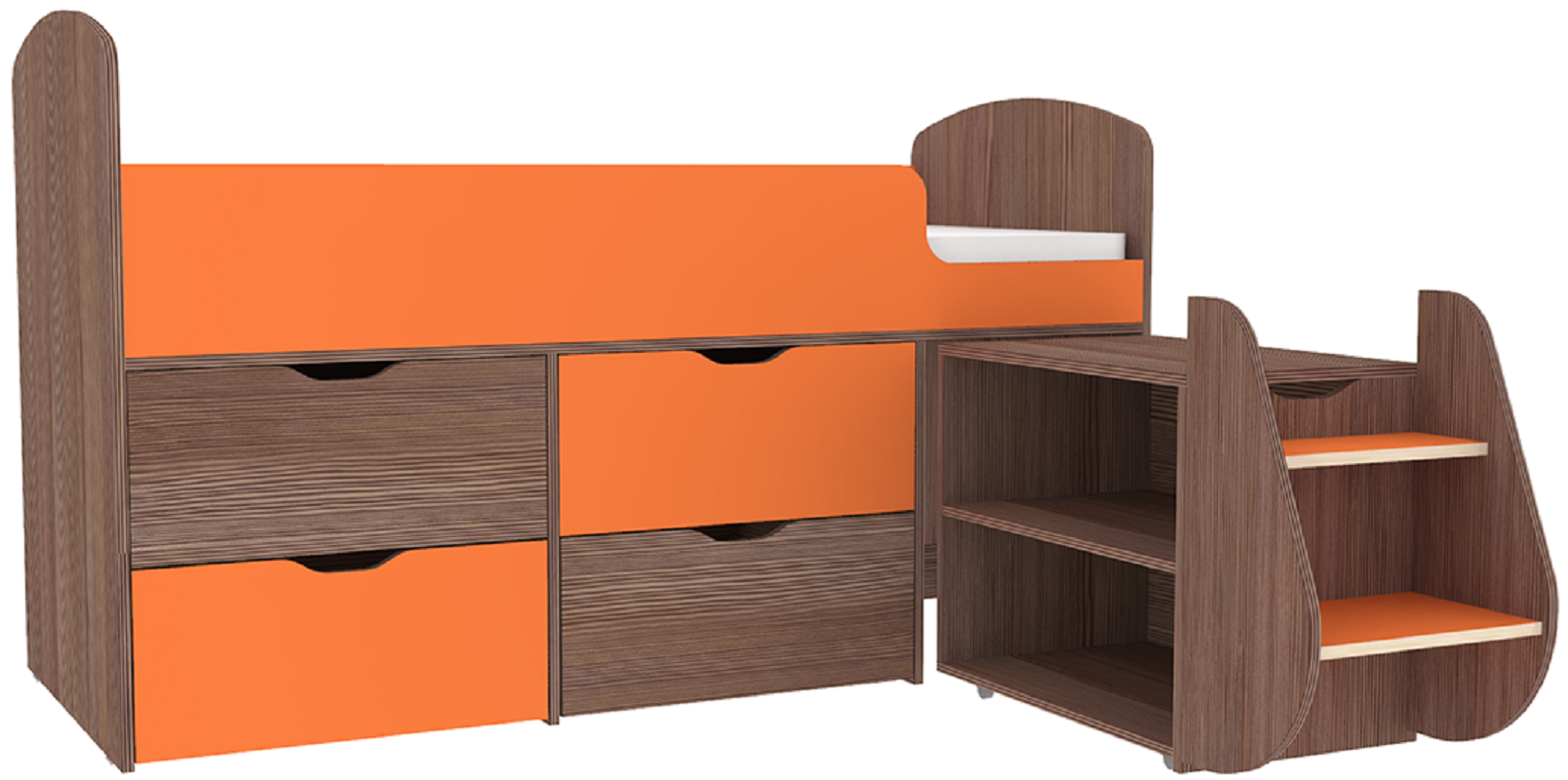 Изображение товара Кровать Кариви Малыш 7 00450-03-20-00 164x101x74 см ЛДСП цвет оранжевый/бодега темный