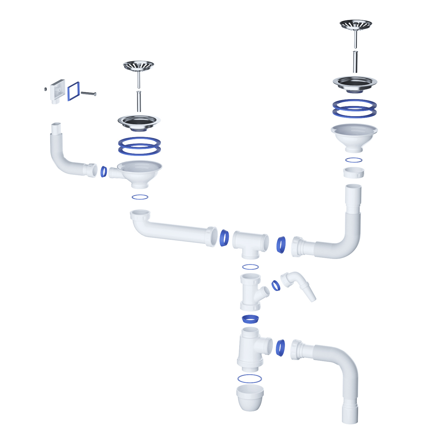 Изображение товара Сифон для двойной мойки Iddis Kitchen Line S21UPS0i84 D32 мм корзиночного типа белый
