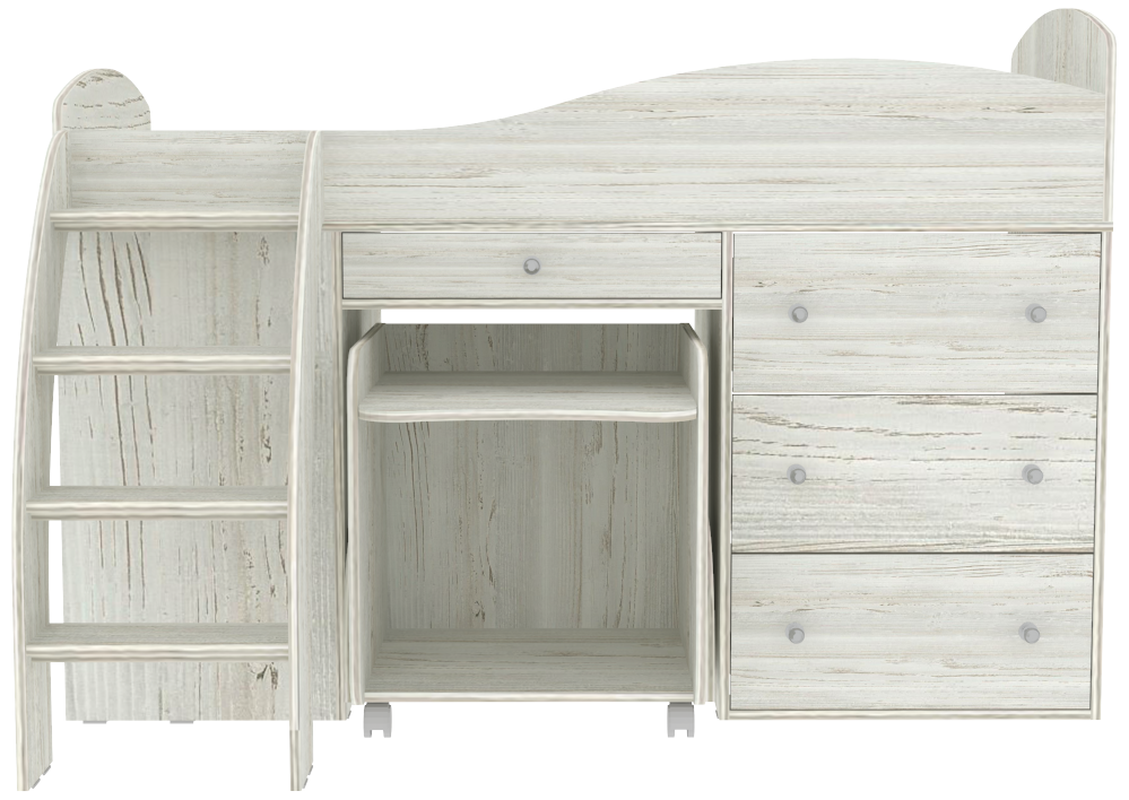 Изображение товара Детская кровать чердак Кариви Малыш 2 164x110 см ЛДСП белая с лестницей и столиком