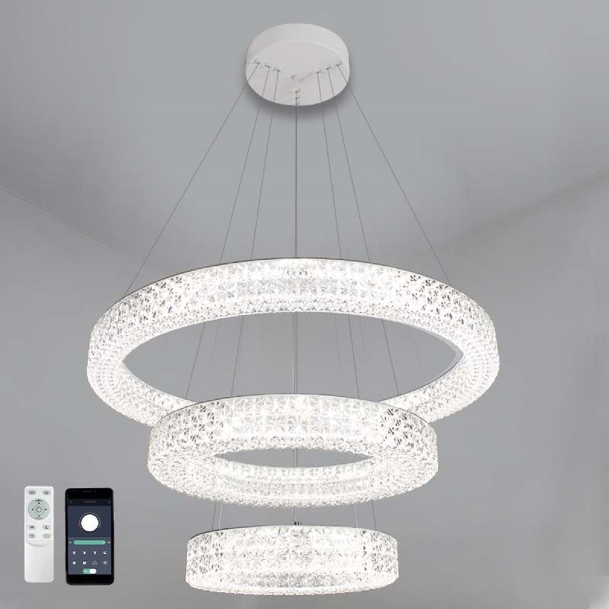 Изображение товара Люстра потолочная светодиодная Estares AKRILIKA с пультом управления 25 м² изменение оттенков белого цвет хром