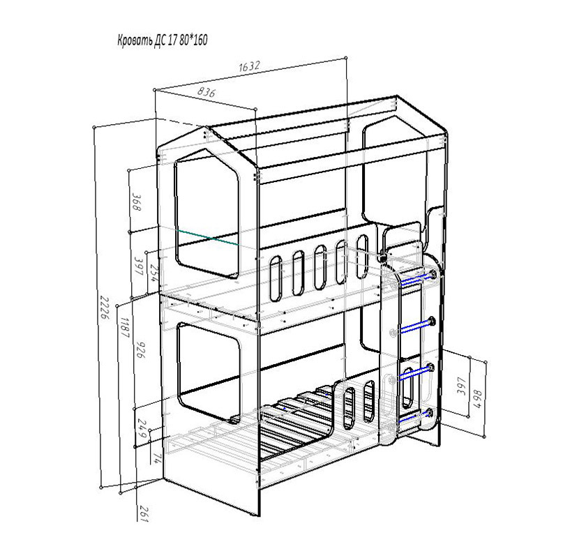 Изображение товара Двухъярусная кровать Кариви Сказочный Домик 163х223 см светлый дуб безопасная мебель