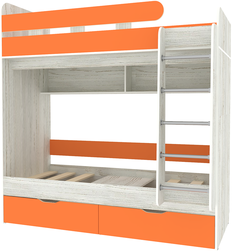 Изображение товара Детская двухъярусная кровать Кариви Юниор 5 с безопасными острыми углами и вместительными ящиками