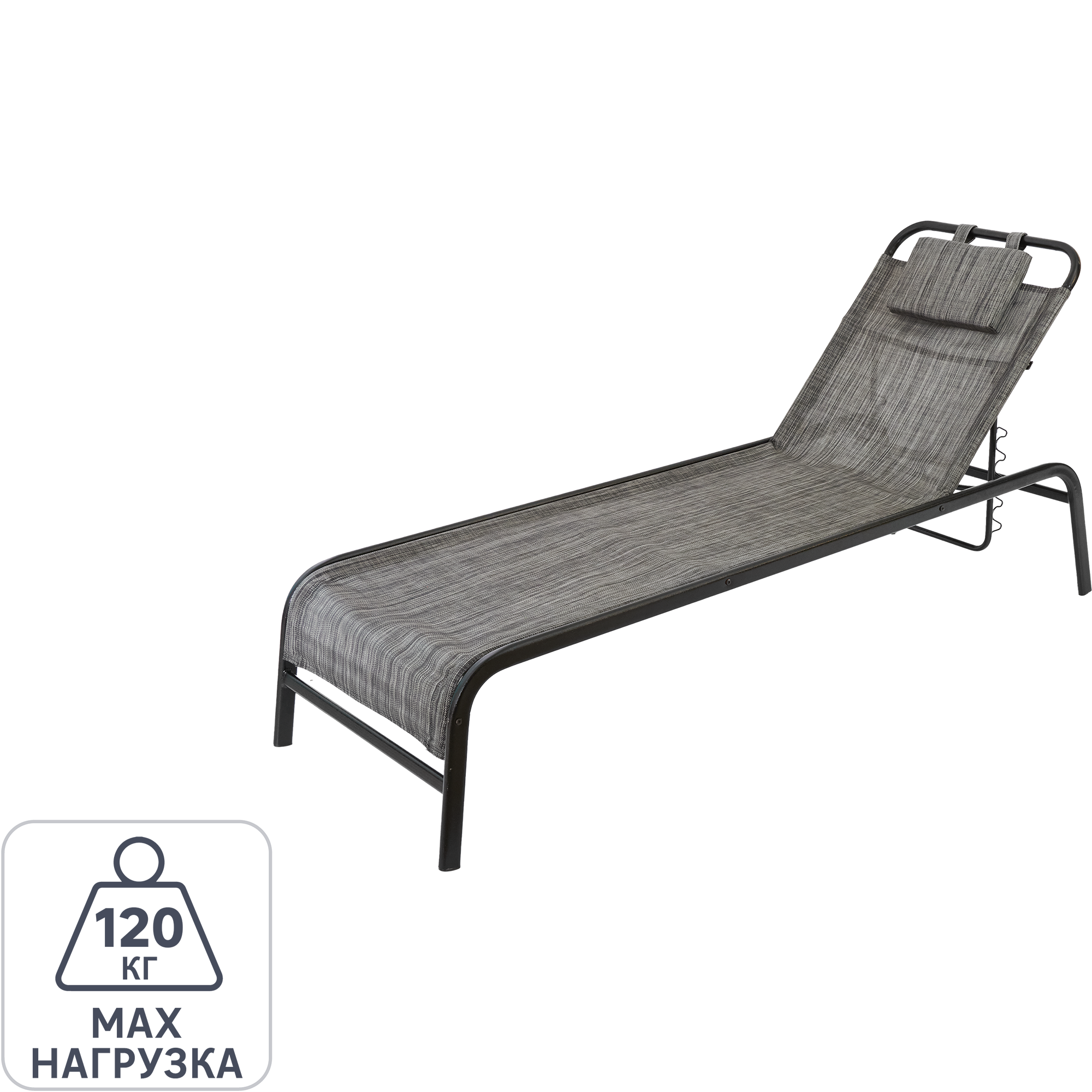 Изображение товара Лежак-шезлонг GreenGard Гоа 200х65х38 см сталь черный/серый