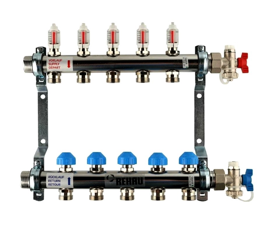 Изображение товара Коллекторная группа Rehau HKV-D на 9 выходов из нержавеющей стали
