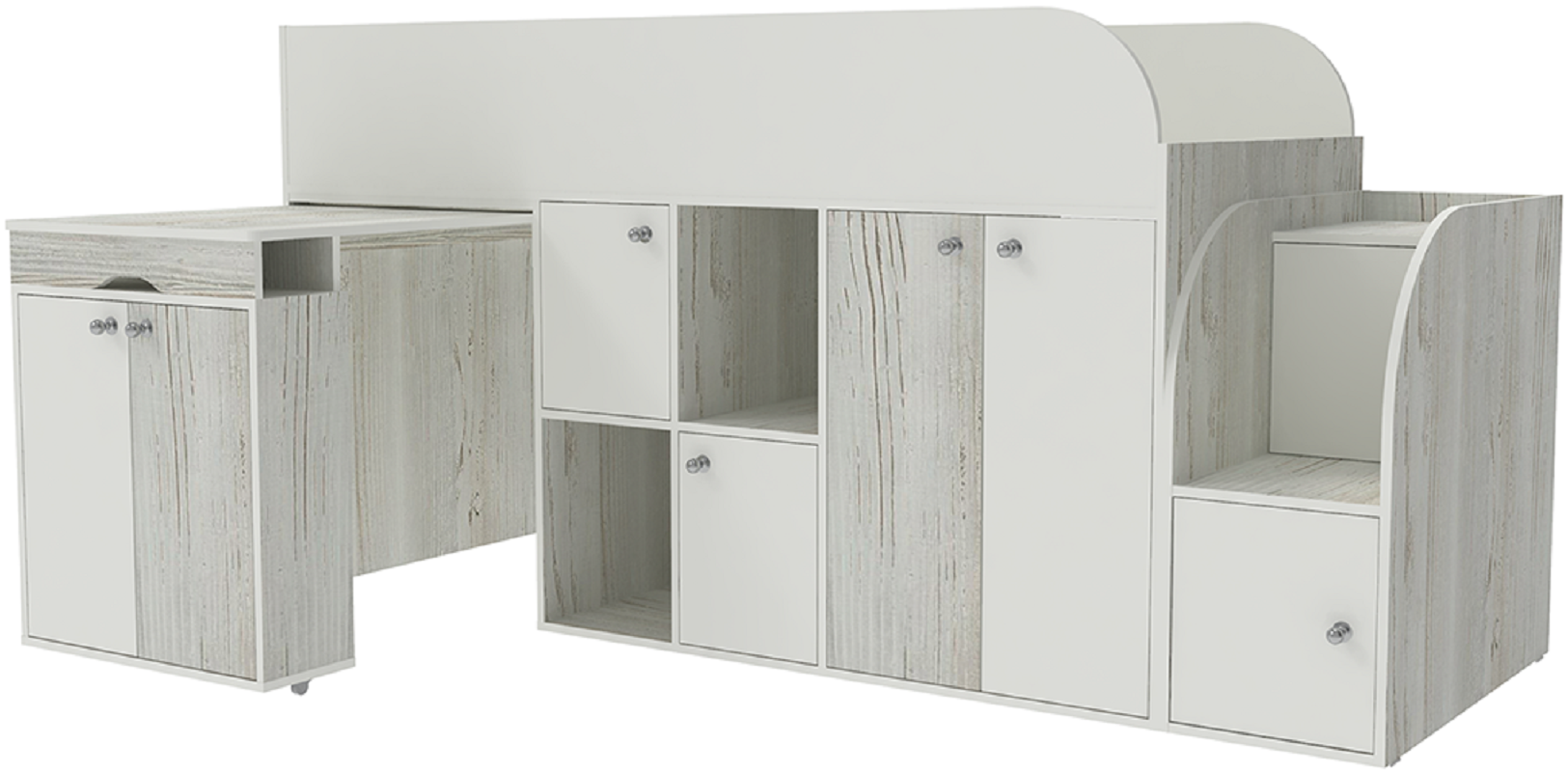 Изображение товара Детская кровать чердак Малыш 3 белая с рабочей зоной и полками