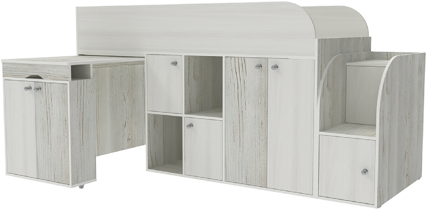 Изображение товара Детская кровать Кариви Малыш 3 чердак с шкафом и столом белый