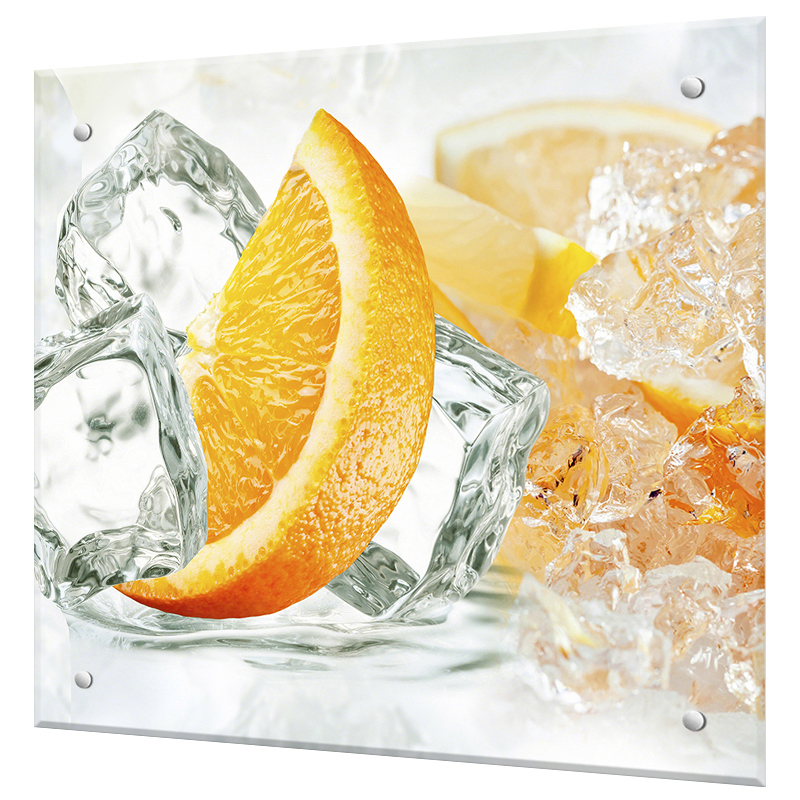 Изображение товара Декоративный кухонный фартук Borntoprint Апельсины и лед 60x60x4 см закаленное стекло цвет прозрачный