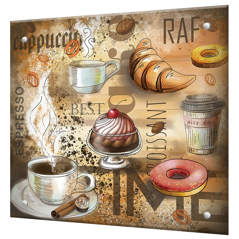 Изображение товара Декоративный кухонный фартук Borntoprint Кофе брейк 60x50x4 см закаленное стекло
