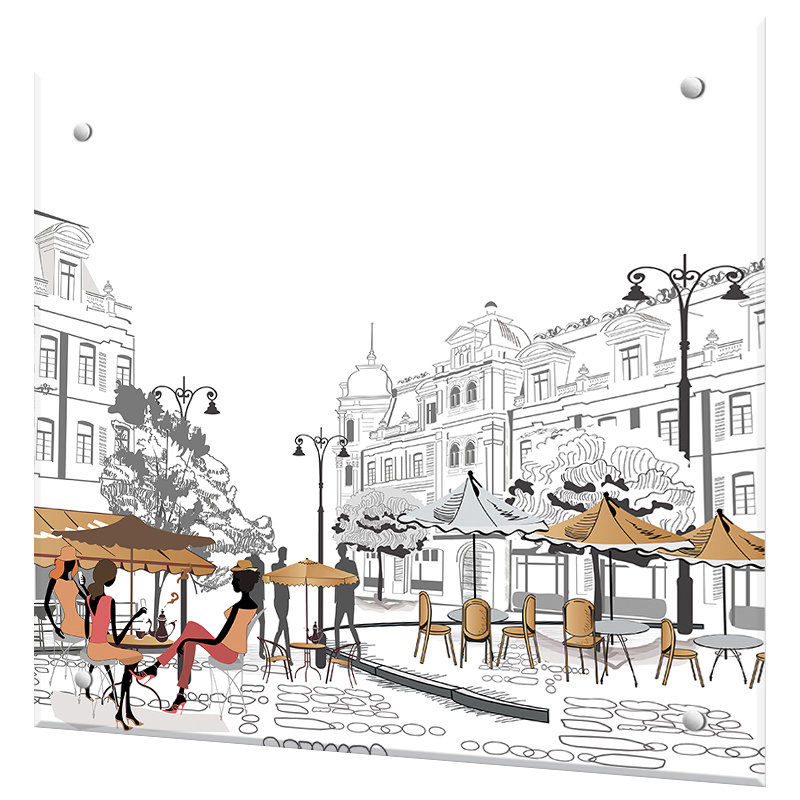 Изображение товара Декоративный кухонный фартук Borntoprint Уличное кафе 60x60x4 см закаленное стекло цвет прозрачный