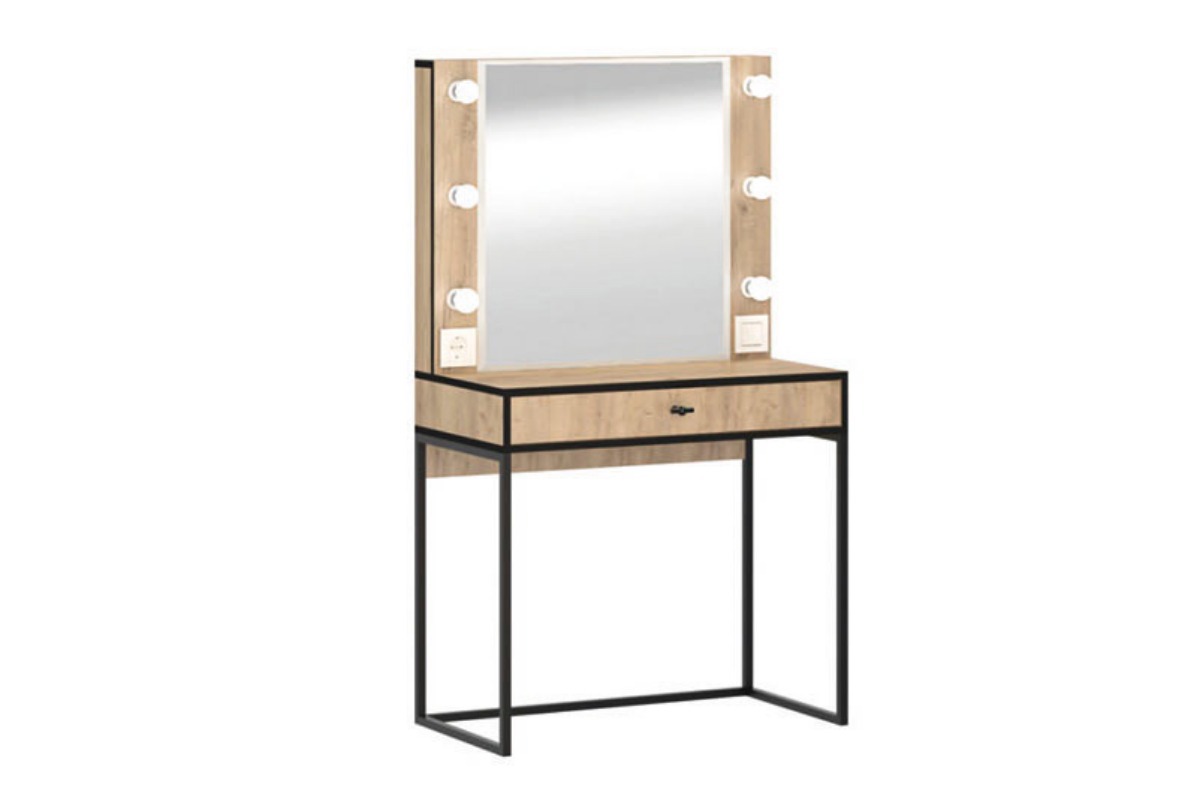 Изображение товара Туалетный столик Ивару Берген 80x140x45 см дуб золотой с зеркалом и ящиком