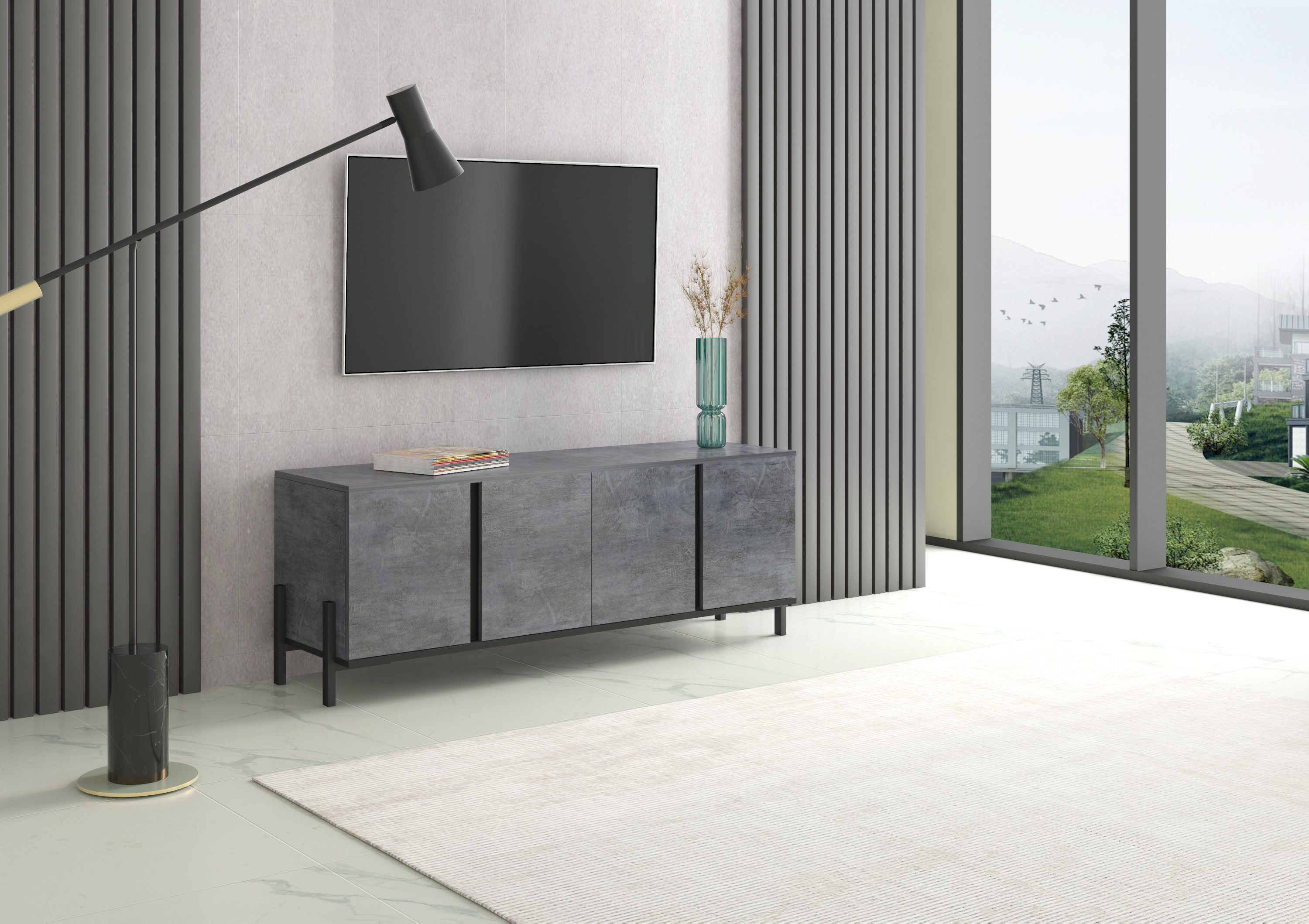 Изображение товара Тумба под телевизор Ивару 101704 148x48x40 см из ЛДСП серого цвета