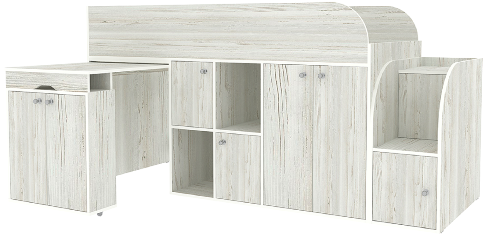 Изображение товара Кровать чердак Малыш 3 218x108x84 см ЛДСП цвет белый с рабочей зоной и хранением