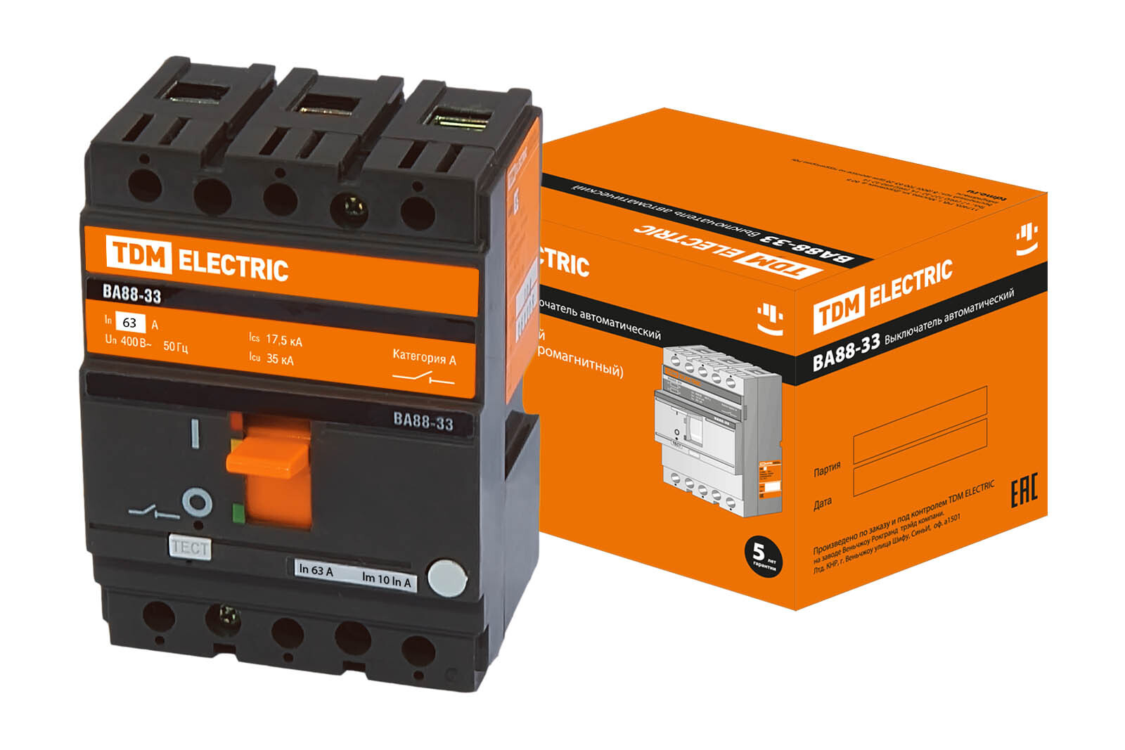 Изображение товара Автоматический выключатель Tdm electric ВА88-33 3P A63 А 35 кА SQ0707-0030 Изображение товара Автоматический выключатель Tdm electric ВА88-33 3P A63 А 35 кА SQ0707-0030