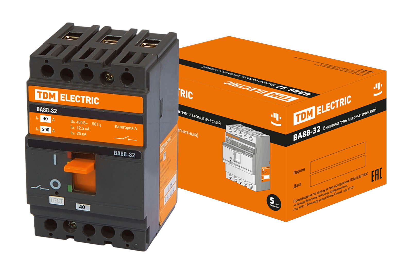 Изображение товара Автоматический выключатель Tdm electric ВА88-32 3P A40 А 25 кА SQ0707-0004