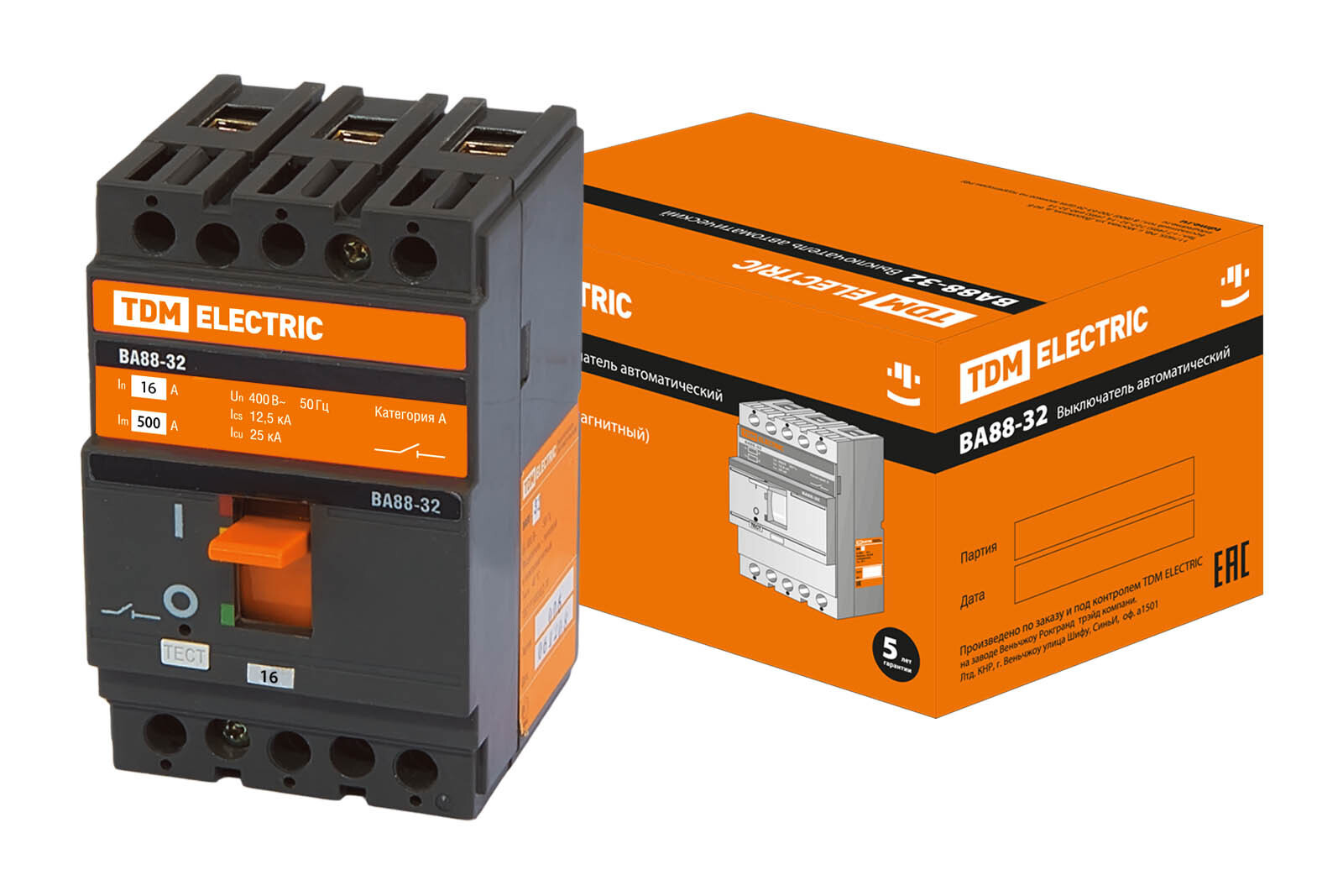 Изображение товара Автоматический выключатель Tdm electric ВА88-32 3P A16 А 25 кА SQ0707-0001