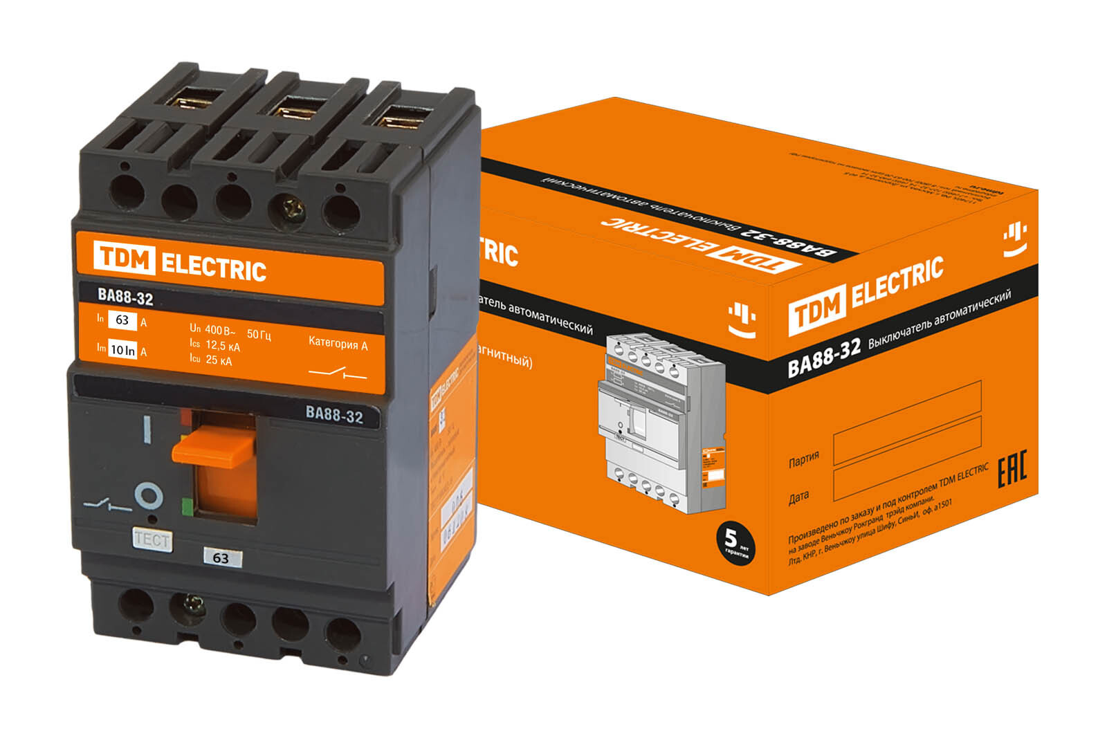 Изображение товара Автоматический выключатель TDM ELECTRIC ВА88-32 3P 63А 25кА Изображение товара Автоматический выключатель TDM ELECTRIC ВА88-32 3P 63А 25кА