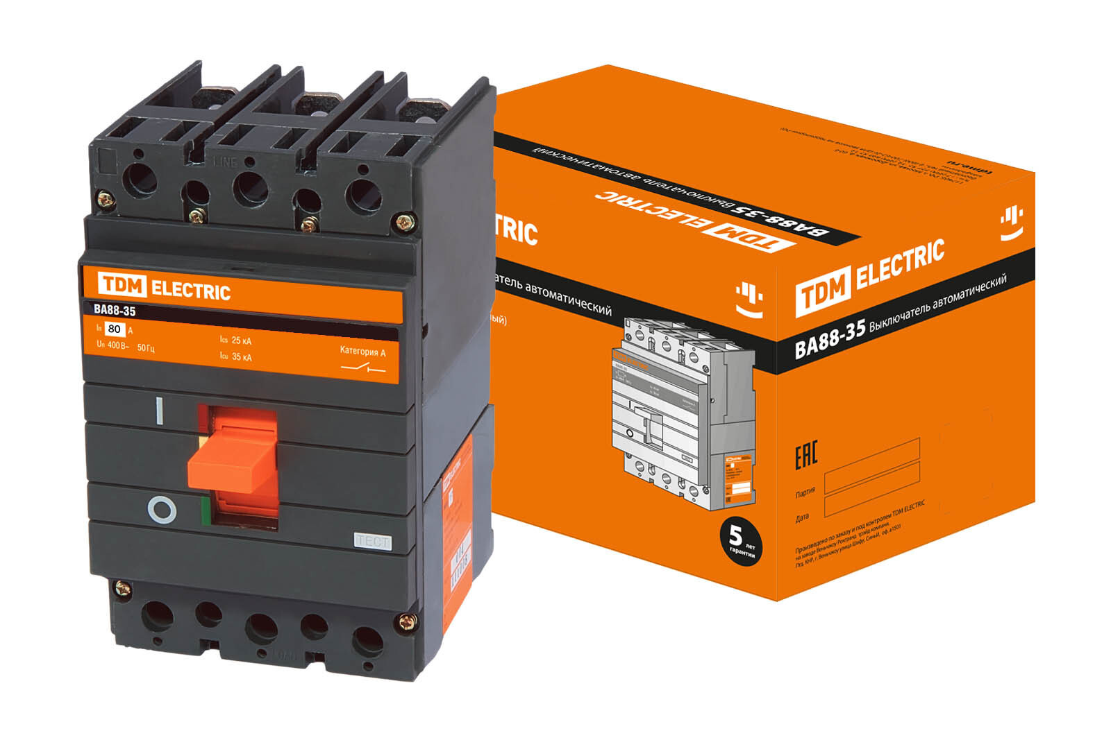 Изображение товара Автоматический выключатель VA88 35 3P 80А 35кА TDM ELECTRIC