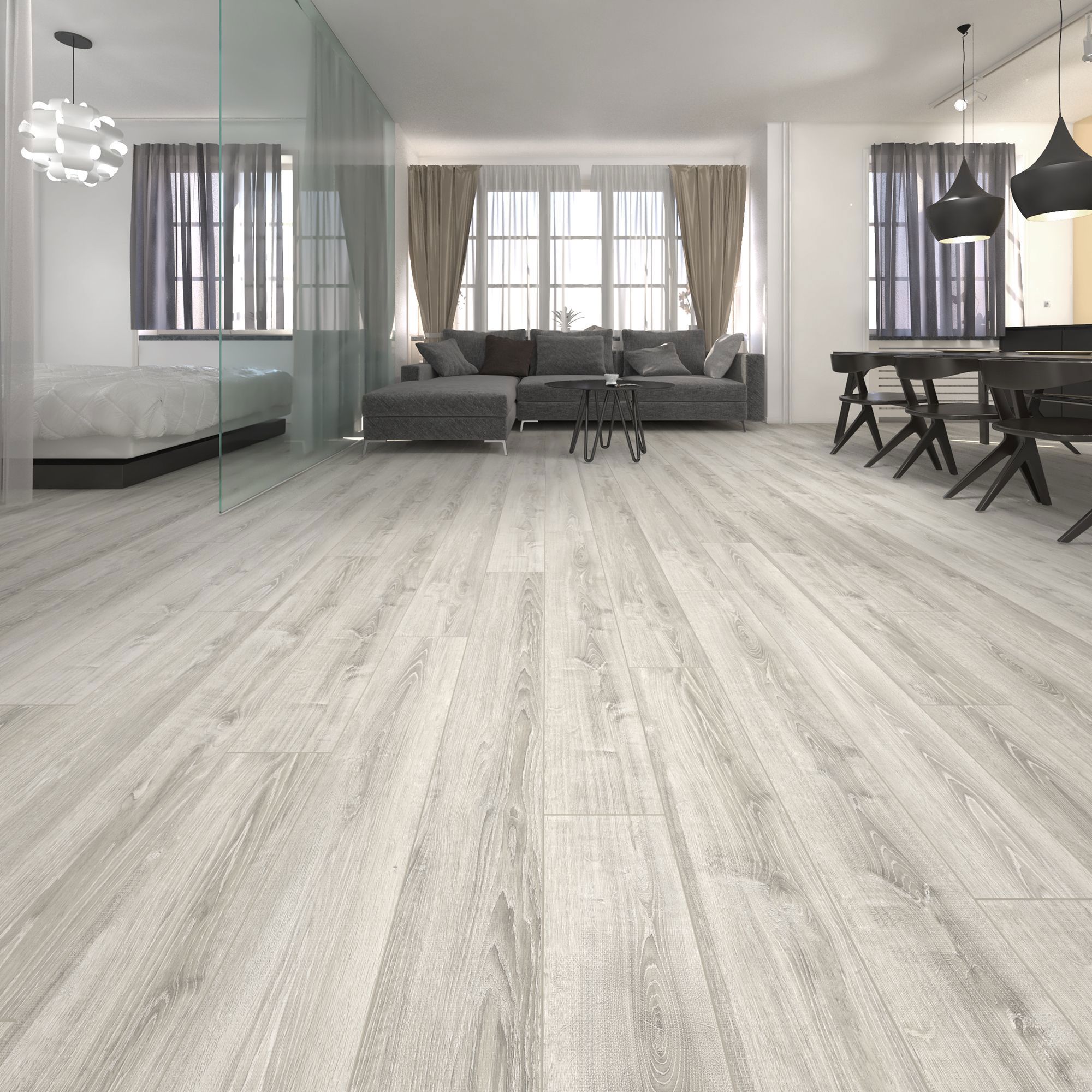 Изображение товара Ламинат Дуб Сердания 33 класс, 8 мм, с фаской, 2.131 м², серый