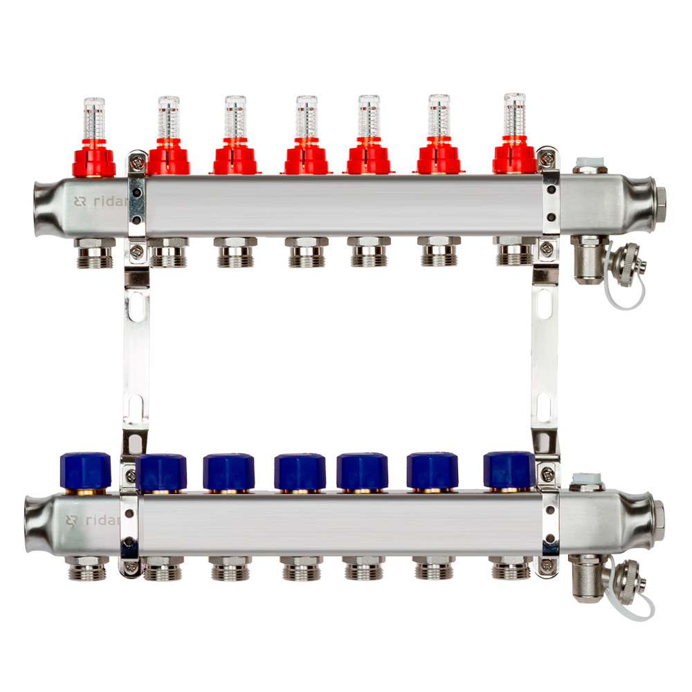 Изображение товара Коллектор Ридан на 7 выходов 1" х 3/4" с расходомерами