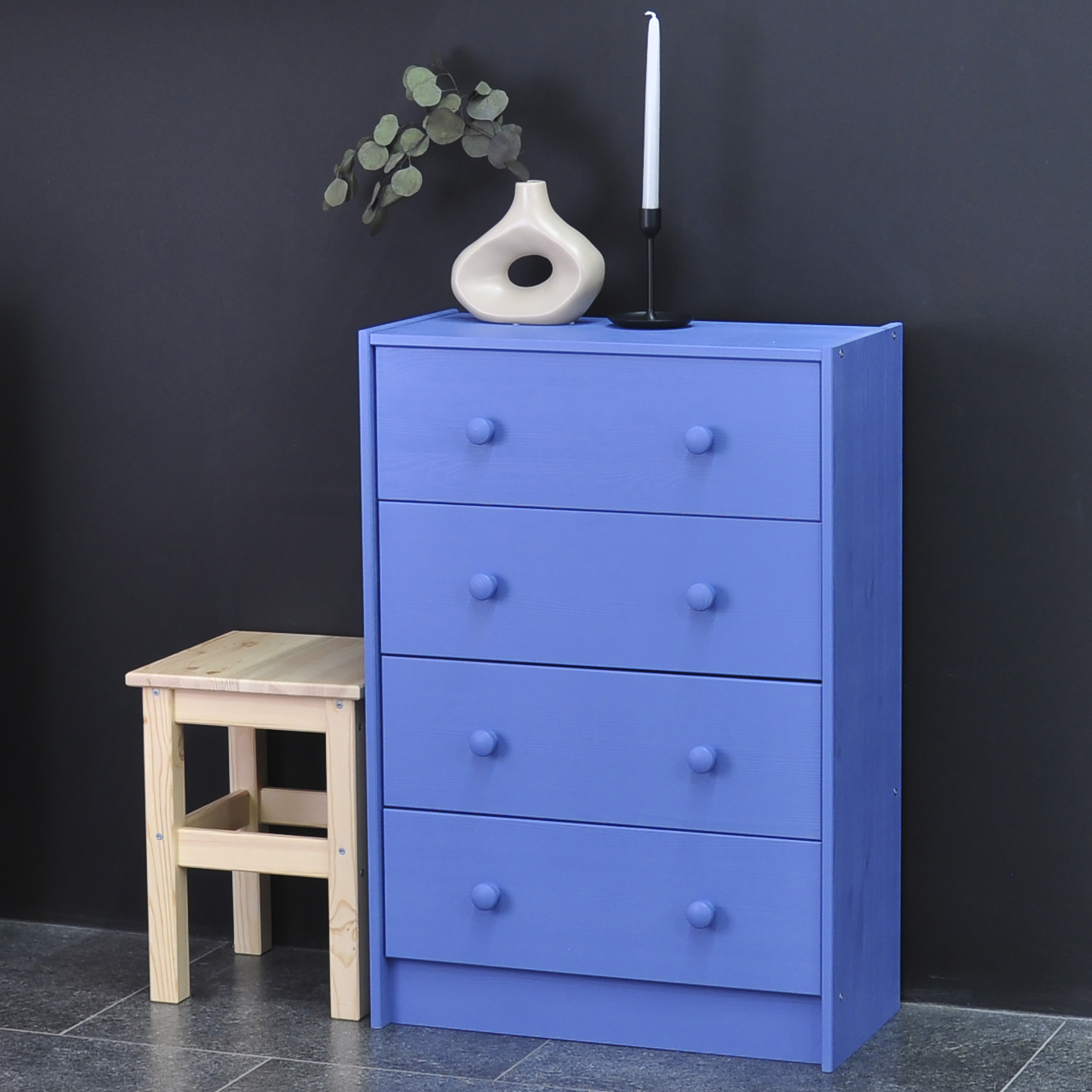 Изображение товара Комод Раст 4 ящика голубой из массива сосны в скандинавском стиле