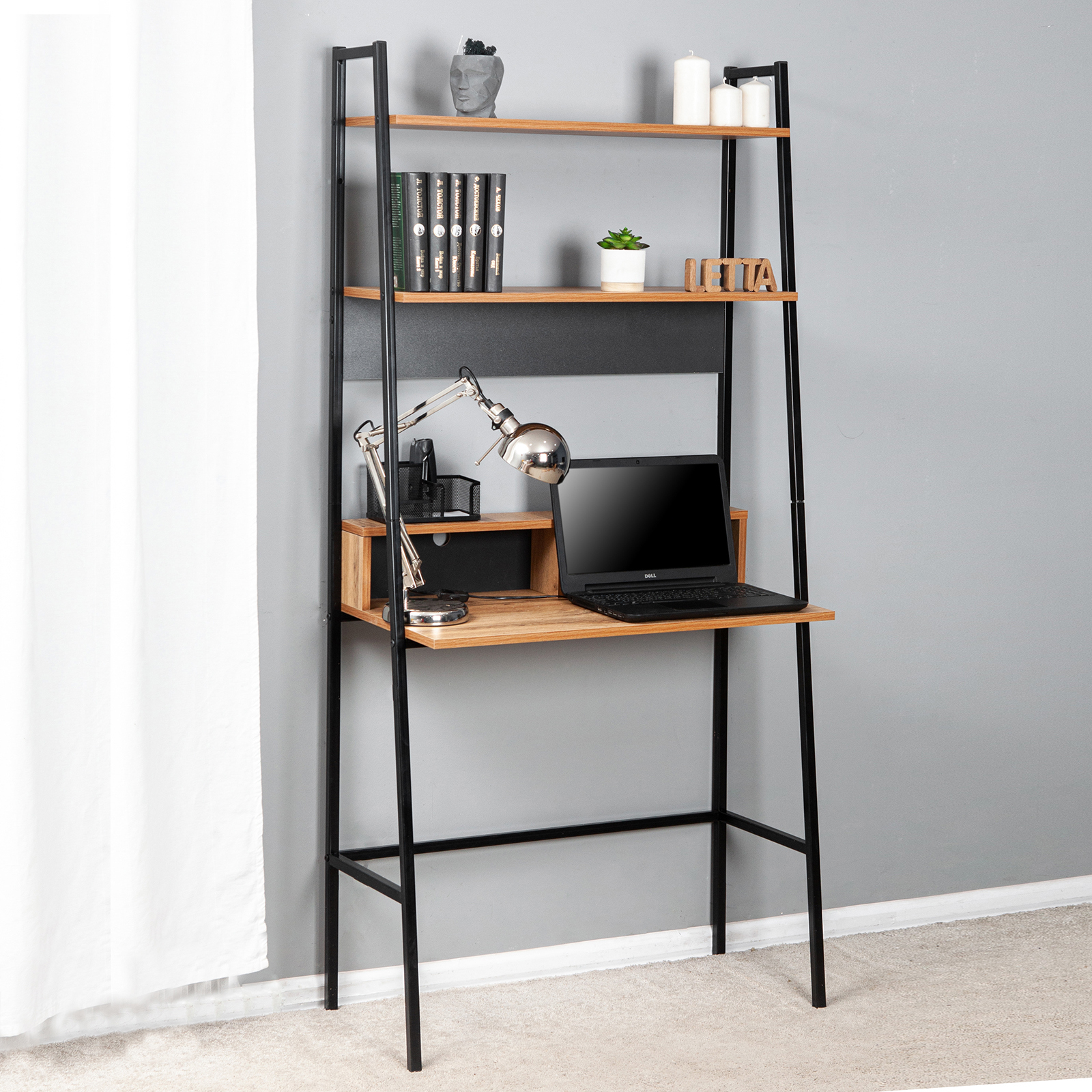 Изображение товара Компьютерный стол Letta Tokyo 84x175x42.4 см ЛДСП черный дуб Вотан офисный мебель