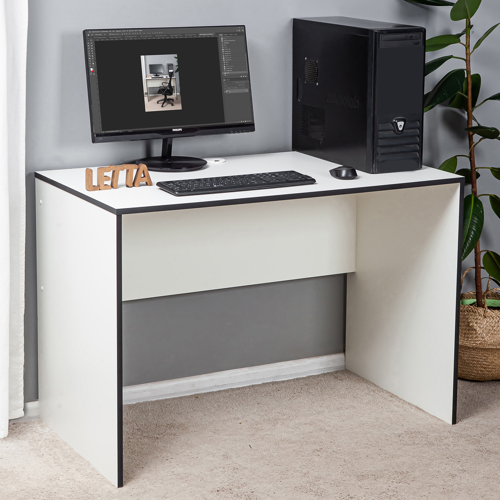 Изображение товара Компьютерный стол Letta Orion Plus 109x75x60 см ЛДСП черный белый геймерский офисный стол