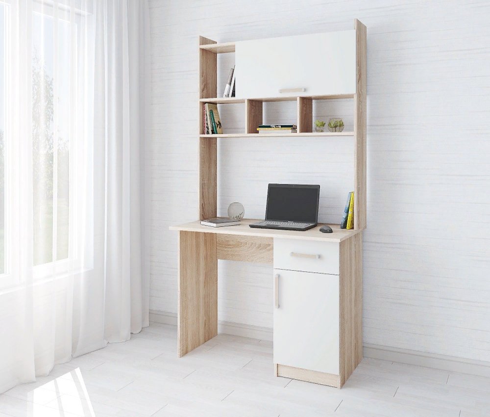 Изображение товара Стол офисный модульный Тэкс Квартет-10 белый дуб сонома 112x188x60 см