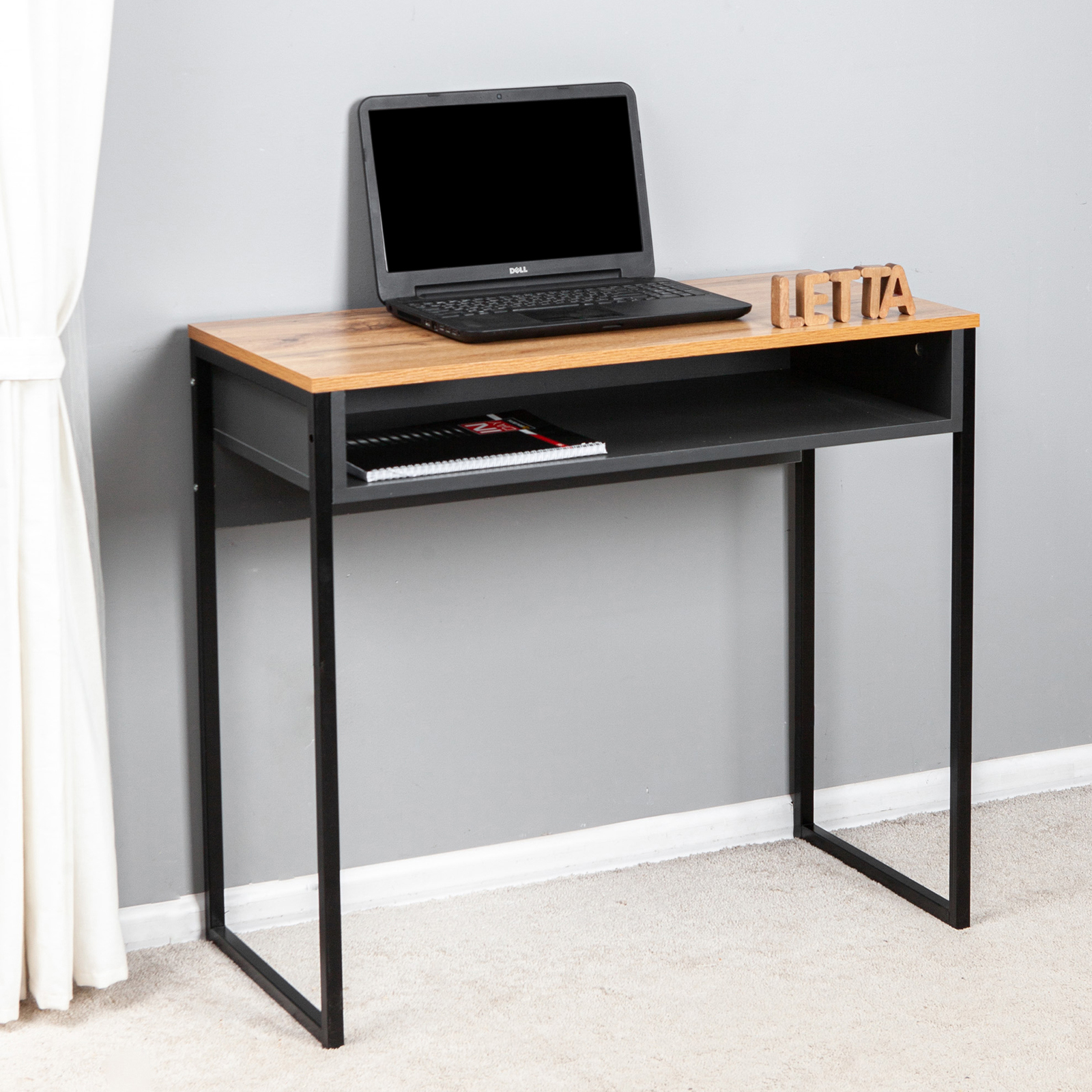 Изображение товара Компьютерный стол Letta Frame 80x76x40 см ЛДСП цвет черный/дуб вотан