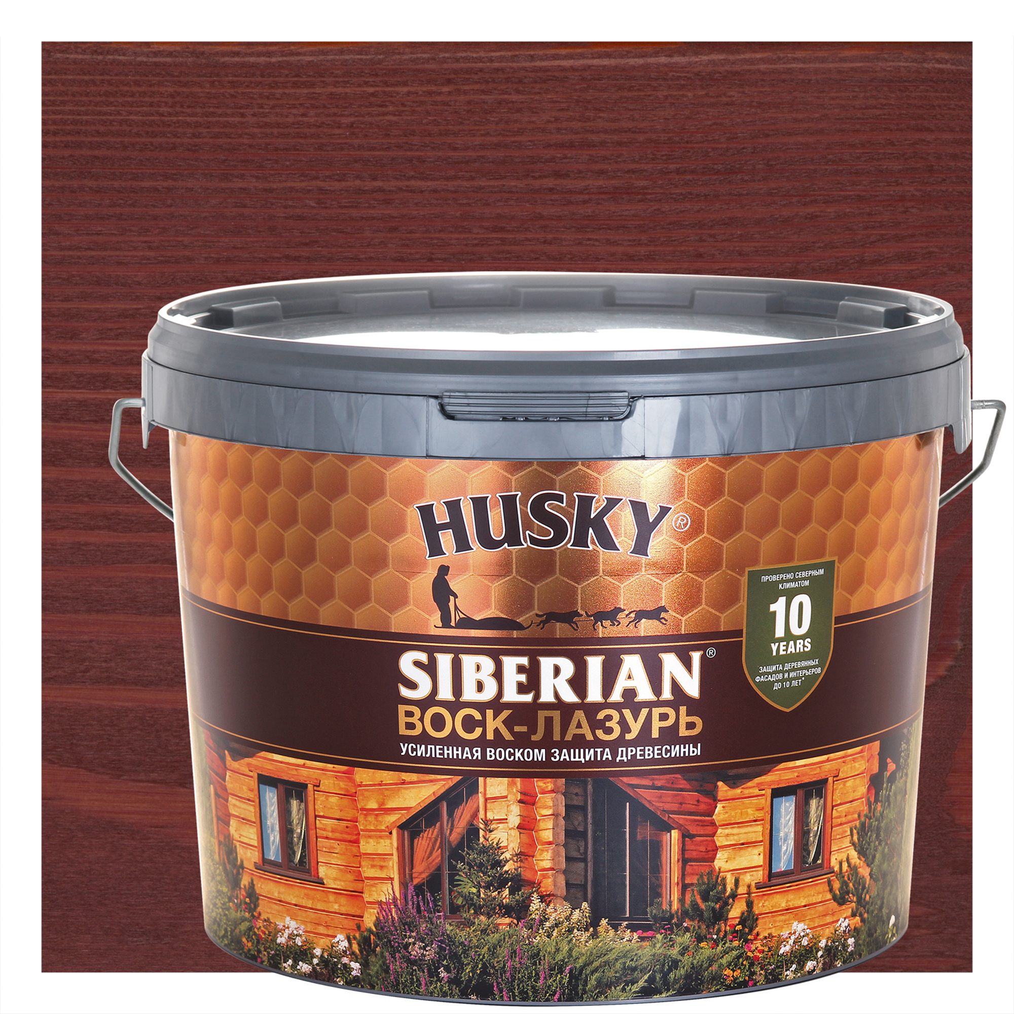 Изображение товара Воск-лазурь Husky Siberian полуматовый красное дерево 9