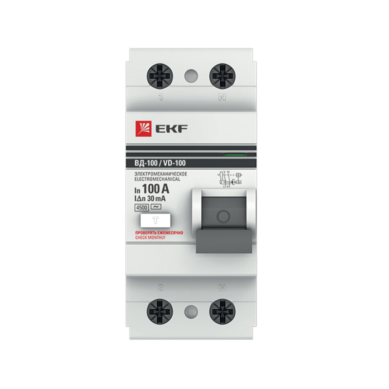 Изображение товара УЗО Ekf PROxima ВД-100 2P 100 А 30 мА AC elcb-2-100-30-em-pro