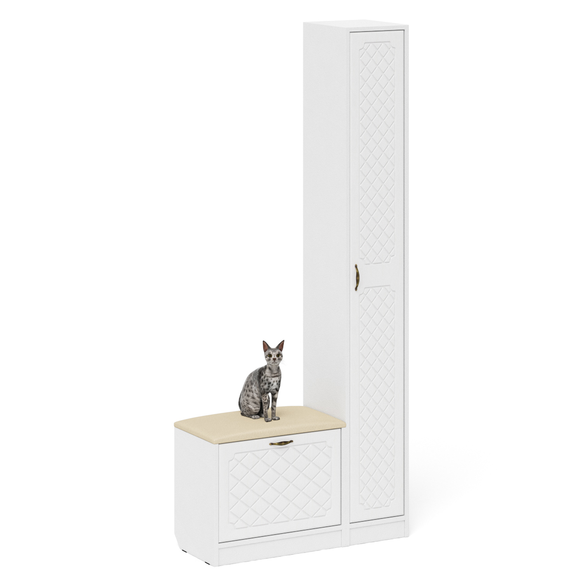 Изображение товара Шкаф-пенал с обувницей Мебельный двор ромб 90x210x35 см ЛДСП цвет белый/белый шагрень