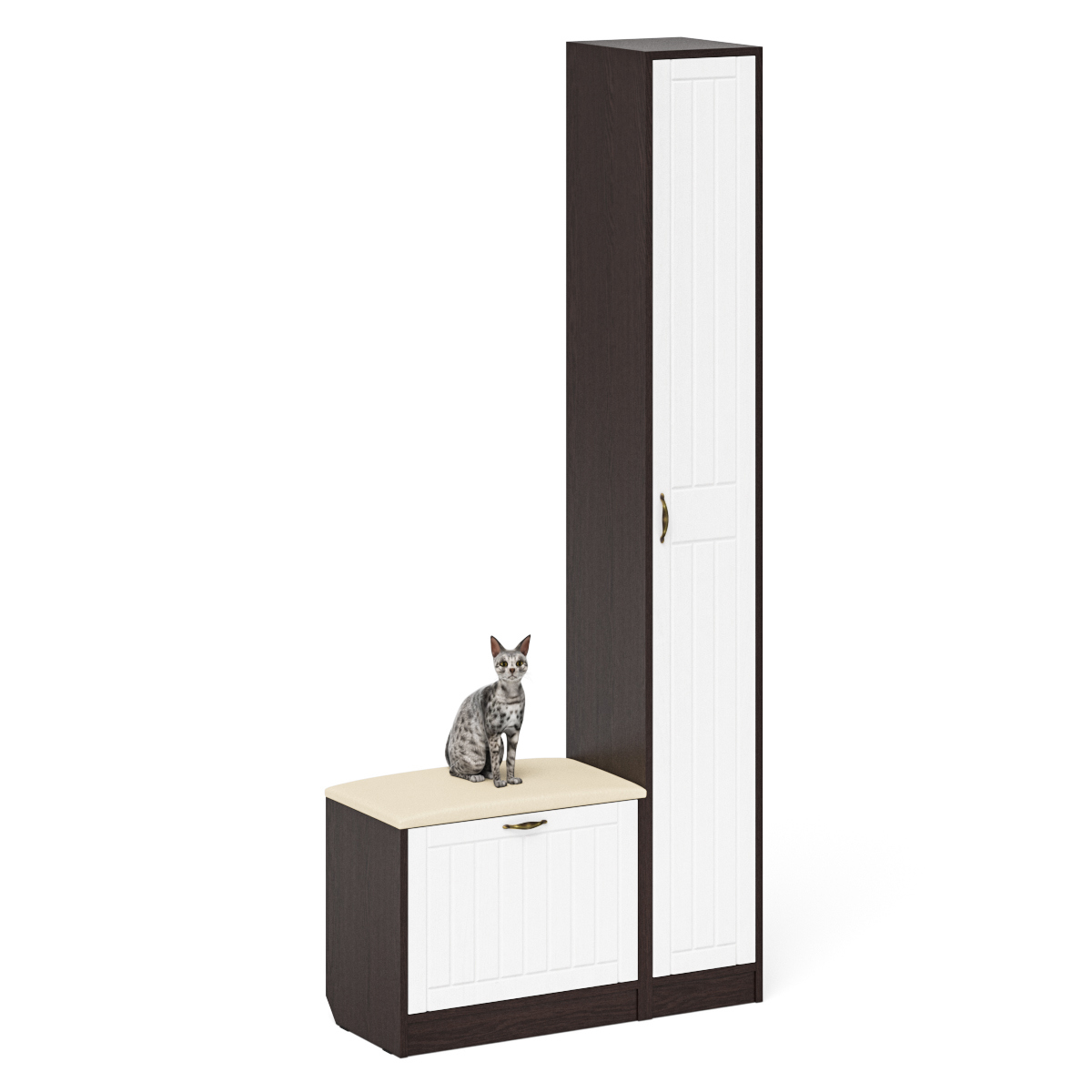 Изображение товара Шкаф-пенал с обувницей Мебельный двор прованс 90x210x35 см ЛДСП цвет белый/венге