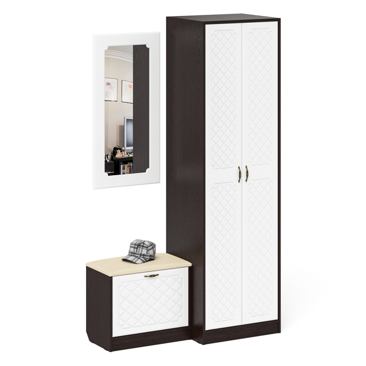 Изображение товара Распашной шкаф с обувницей и зеркалом Мебельный двор ромб 120x210x50 см