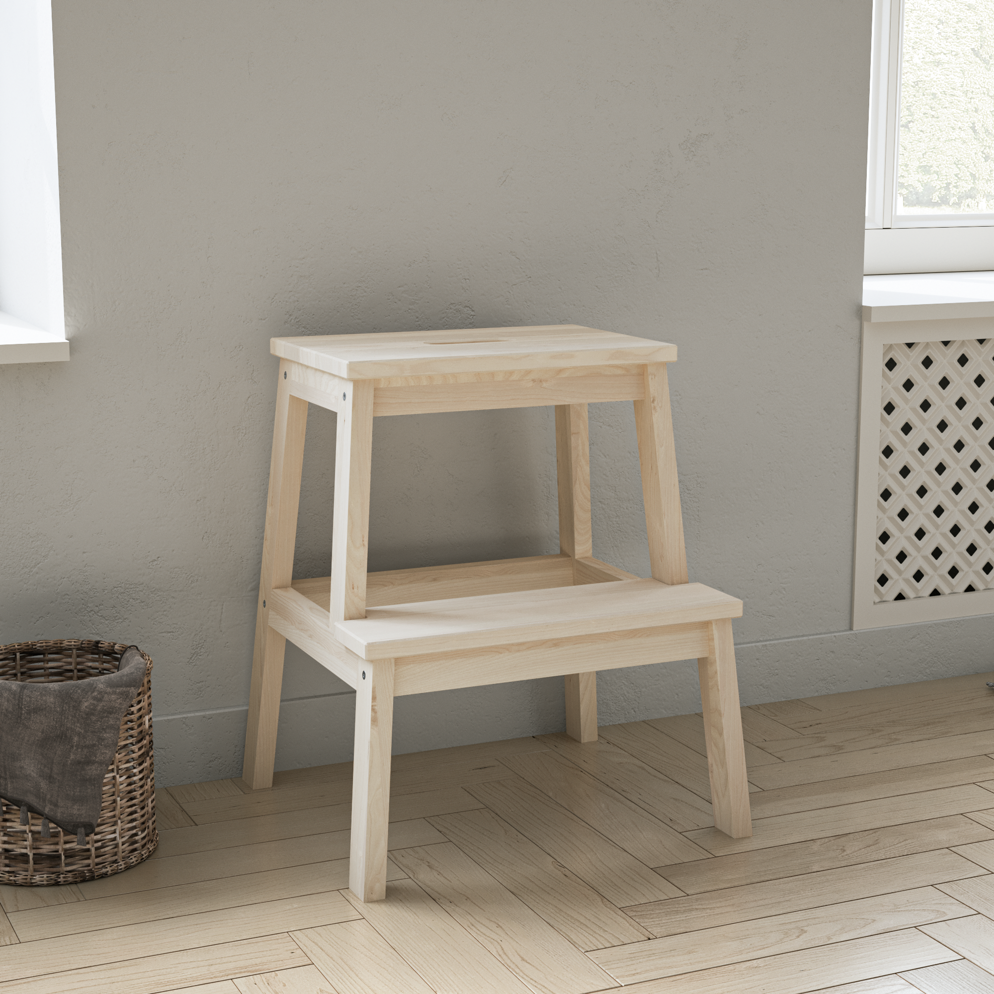 Изображение товара Табурет-стремянка из берёзы, натуральное дерево, 43x39x50 см, Россия