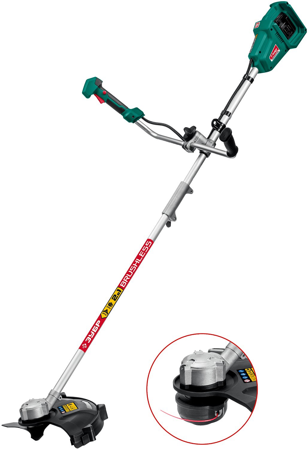 Изображение товара Аккумуляторный триммер Зубр Таб-365 36 В с двумя батареями и ножом в комплекте